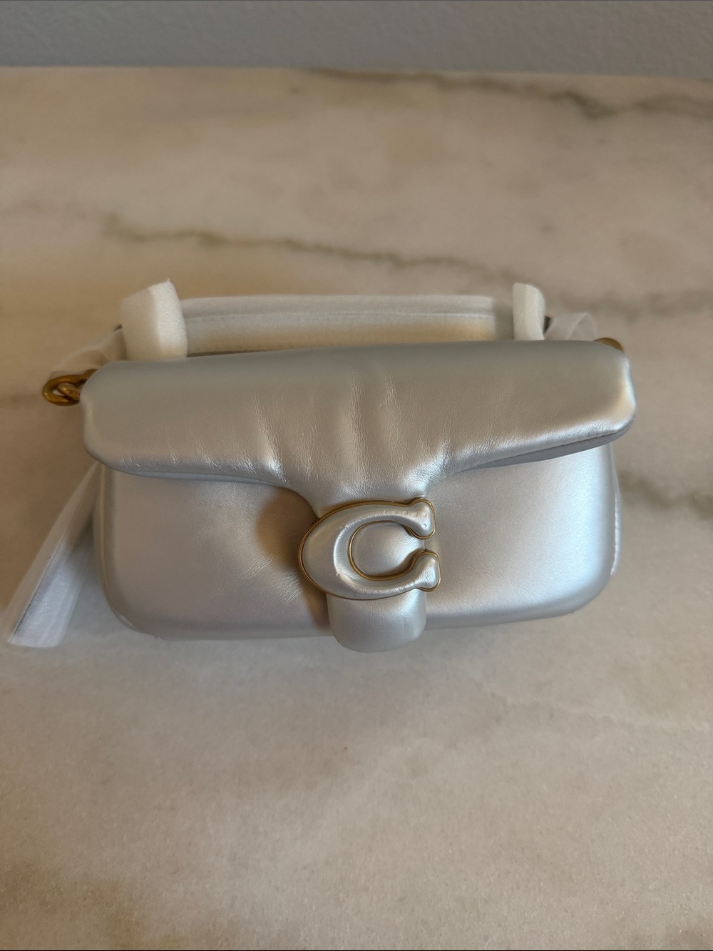 Coach Metallic Silver Mini Shoulder Bag with C Turnlock